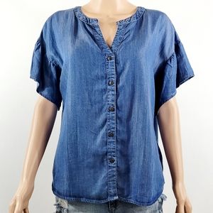 Sanctuary Smart Creation Tencel Women's Denim-Appearance Blouse Sz S